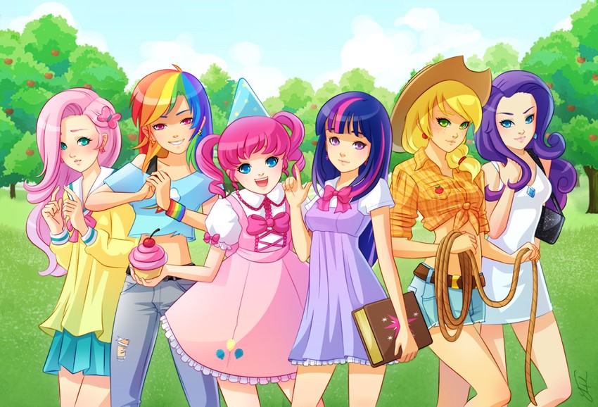 twilight sparkle, fluttershy, rainbow dash, pinkie pie, applejack, and 1 more (my little pony and 1 more) drawn by elise_trinh