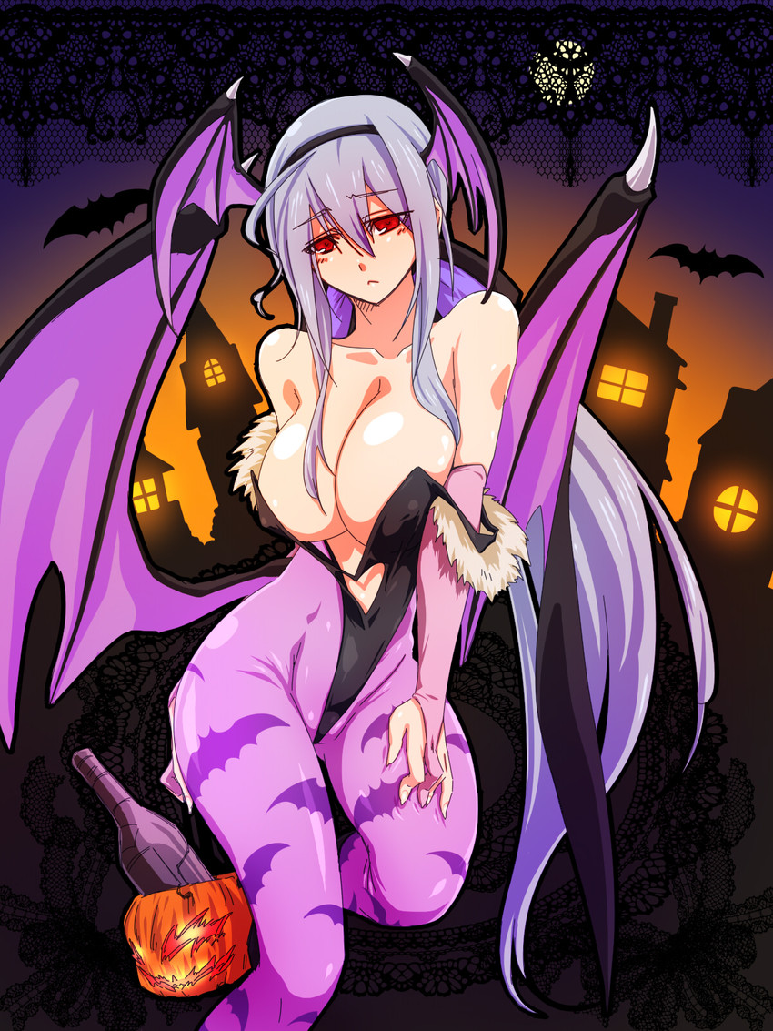 morrigan aensland and yowane haku (vocaloid and 1 more) drawn by mnjs