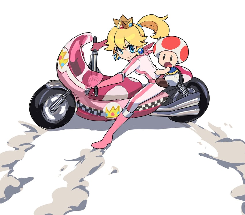 princess peach, toad, red toad, and biker peach (mario and 4 more) drawn by nt_26