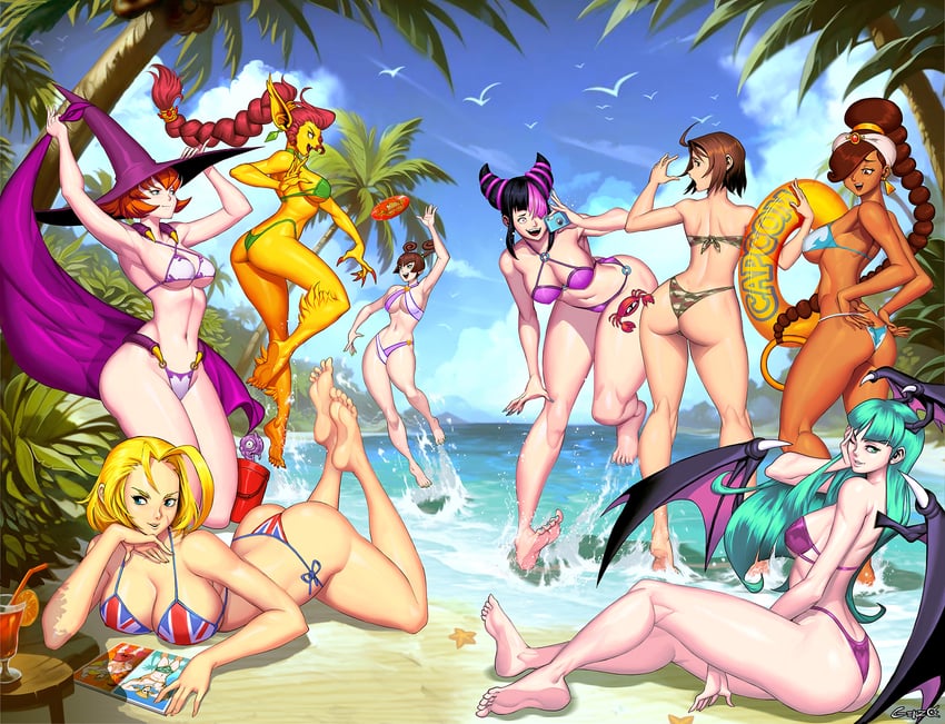 morrigan aensland, cammy white, han juri, kazama akira, rouge, and 3 more (street fighter and 8 more) drawn by genzoman