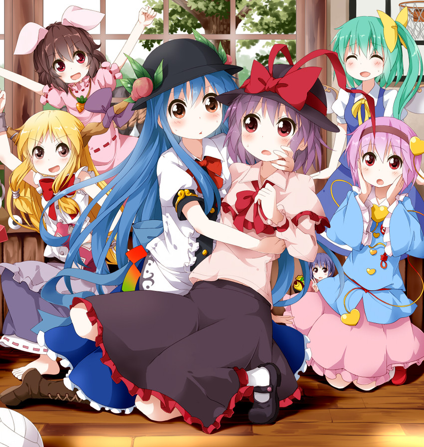 komeiji satori, hinanawi tenshi, ibuki suika, inaba tewi, daiyousei, and 3 more (touhou) drawn by ruu_(tksymkw)