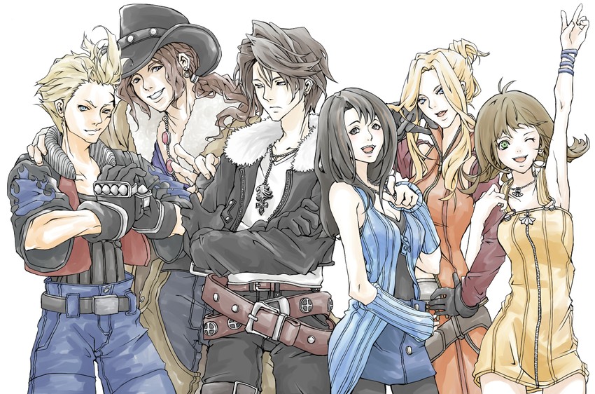 squall leonhart, rinoa heartilly, selphie tilmitt, quistis trepe, zell dincht, and 1 more (final fantasy and 1 more) drawn by earhart