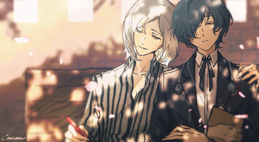 yuuki makoto and kamiki akinari (persona and 1 more) drawn by catrom_nya