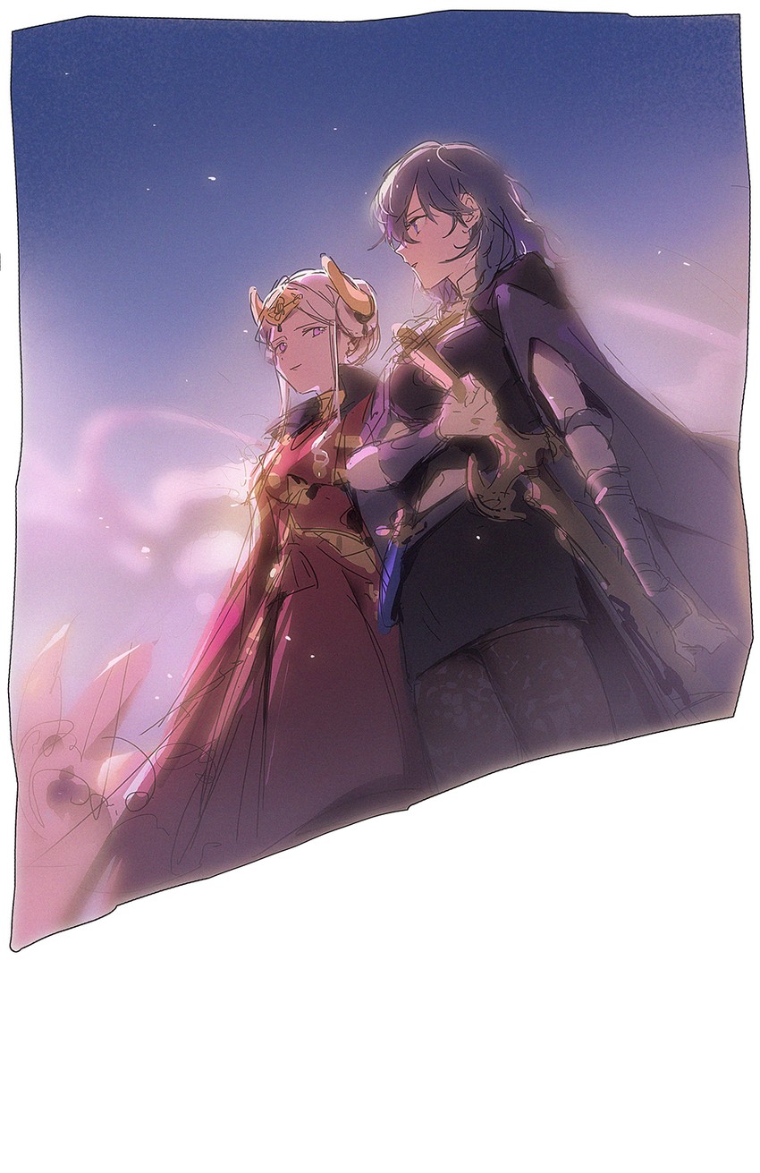 female byleth and edelgard von hresvelg (fire emblem and 1 more) drawn by mo_(ine_mao)
