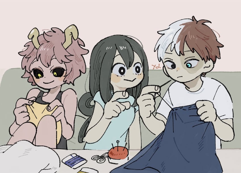 todoroki shoto, asui tsuyu, and ashido mina (boku no hero academia) drawn by o_y85_o