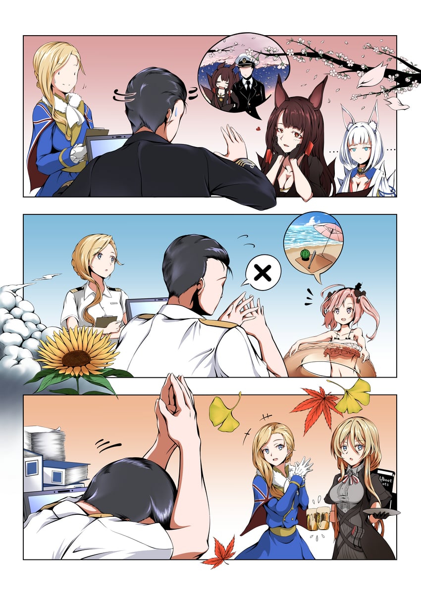 commander, kaga, akagi, bismarck, hood, and 1 more (azur lane) drawn by madakov_kodima