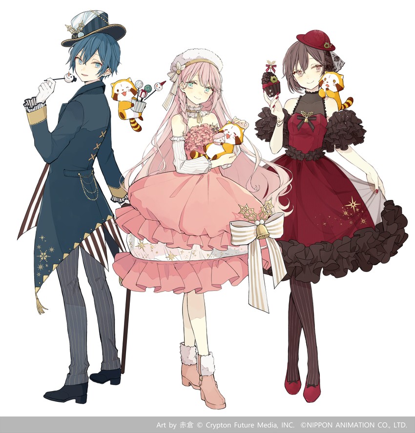 megurine luka, kaito, meiko, and rascal (vocaloid and 1 more) drawn by akakura