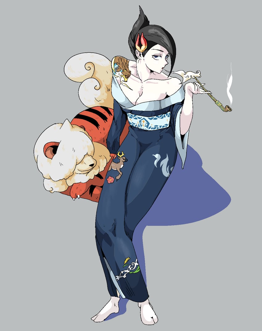 hisuian growlithe and mai (pokemon and 1 more) drawn by positibe