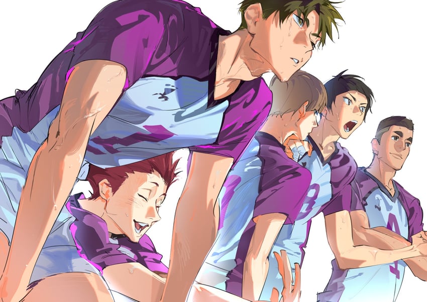 ushijima wakatoshi, tendou satori, goshiki tsutomu, shirabu kenjirou, and ohira reon (haikyuu!!) drawn by atie1225