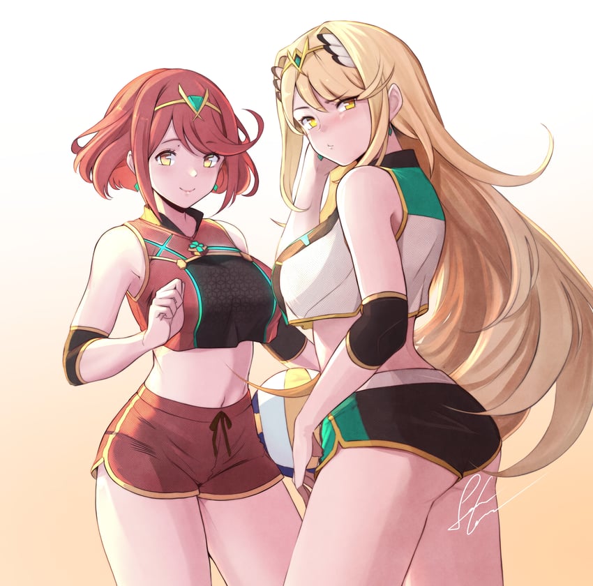 pyra and mythra (xenoblade chronicles and 1 more) drawn by senacolada