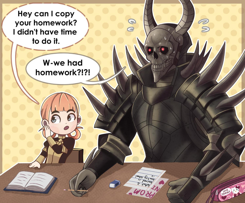 hello kitty, annette fantine dominic, and death knight (fire emblem and 3 more) drawn by terrifiedmouse