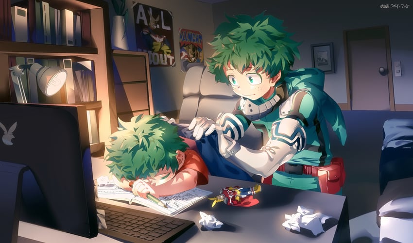 midoriya izuku and all might (boku no hero academia and 1 more) drawn by shirajira_(pixiv7181724)