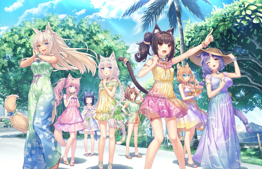 chocola, vanilla, coconut, cinnamon, azuki, and 3 more (nekopara) drawn by sayori_(neko_works)