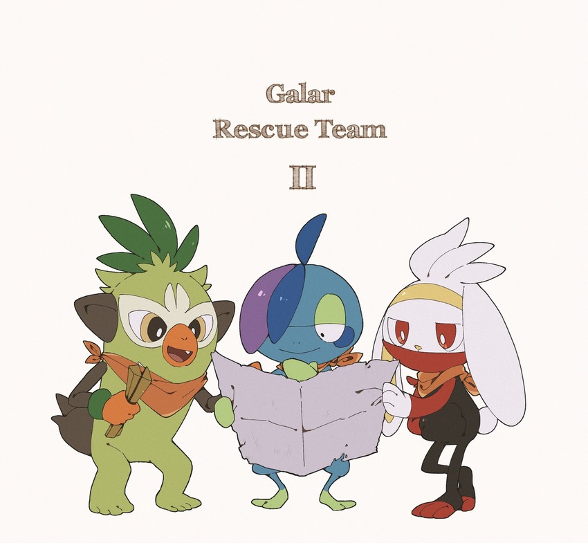 raboot, drizzile, and thwackey (pokemon and 3 more) drawn by aya_(ayamenora)