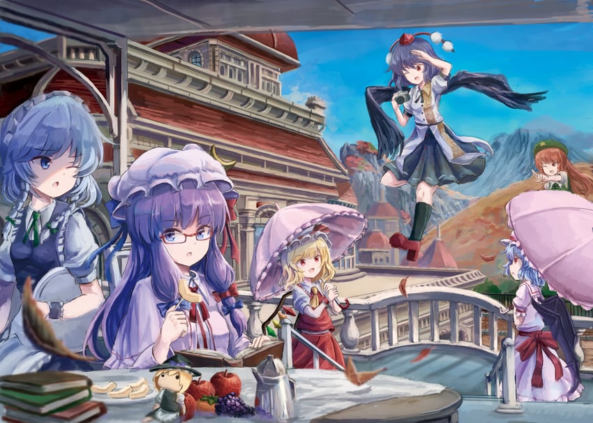 kirisame marisa, remilia scarlet, flandre scarlet, izayoi sakuya, patchouli knowledge, and 2 more (touhou) drawn by sensi_tobikage