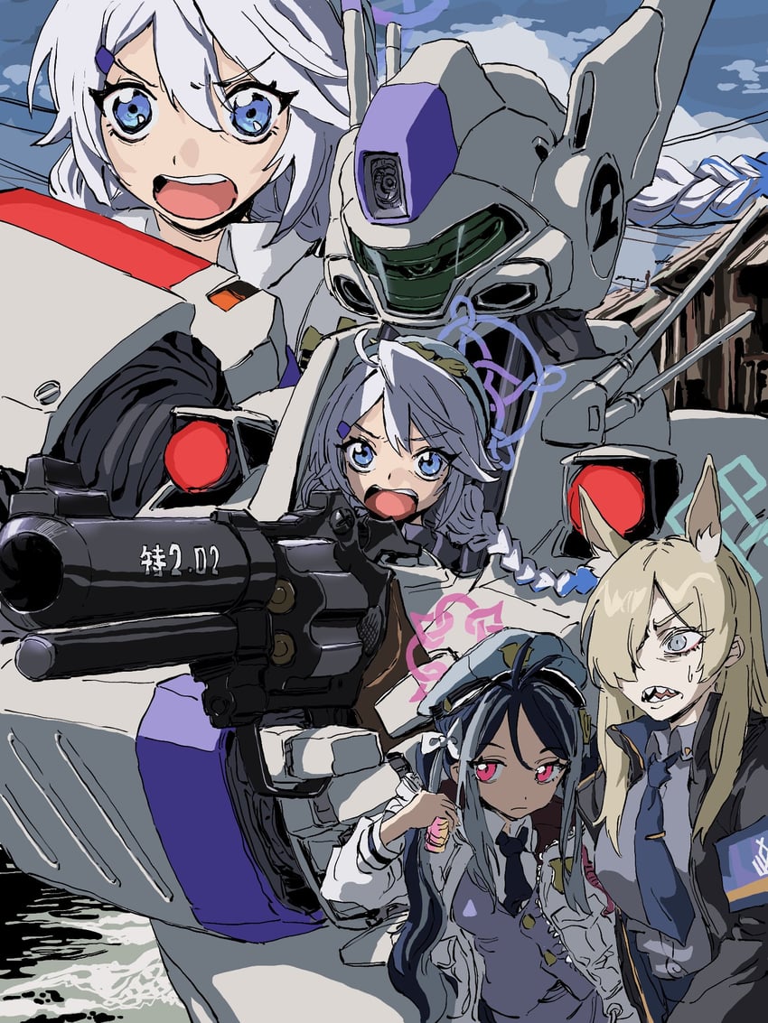 kanna, fubuki, kirino, and av-98 ingram unit 2 (blue archive and 1 more) drawn by orrdriver
