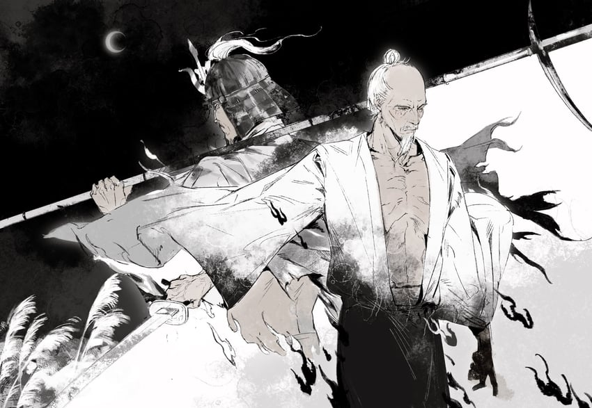 ashina isshin and sword saint isshin (sekiro: shadows die twice) drawn by qi_dongye_yu