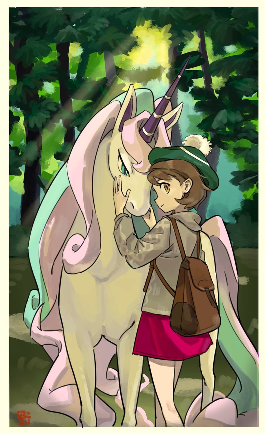 gloria and galarian rapidash (pokemon and 1 more) drawn by no_(fyy2042)