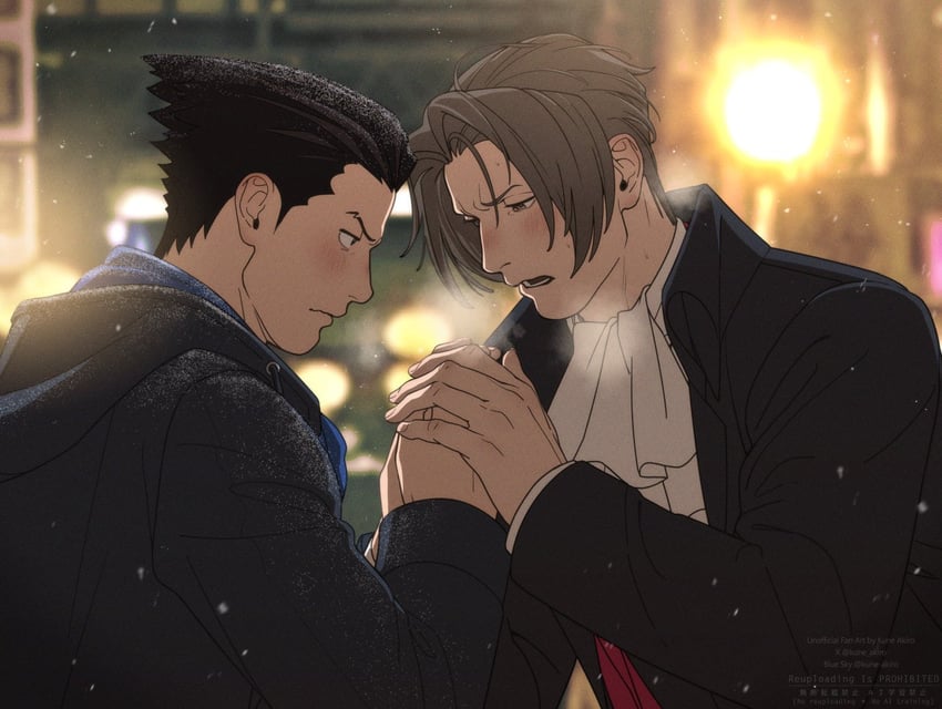 phoenix wright and miles edgeworth (ace attorney) drawn by kune_akiro