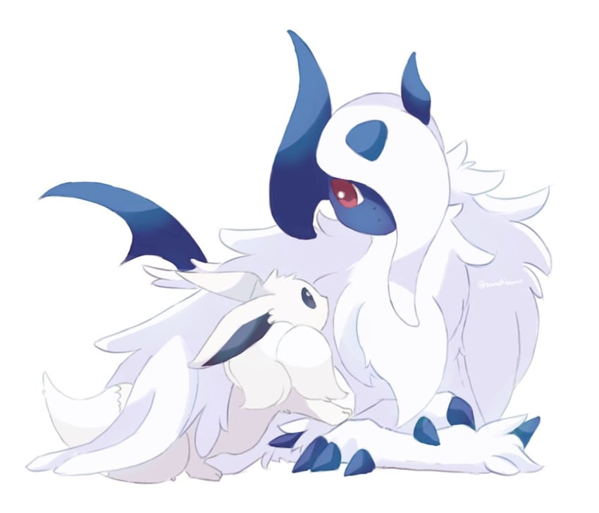 eevee, absol, and mega absol (pokemon) drawn by sorashiramu