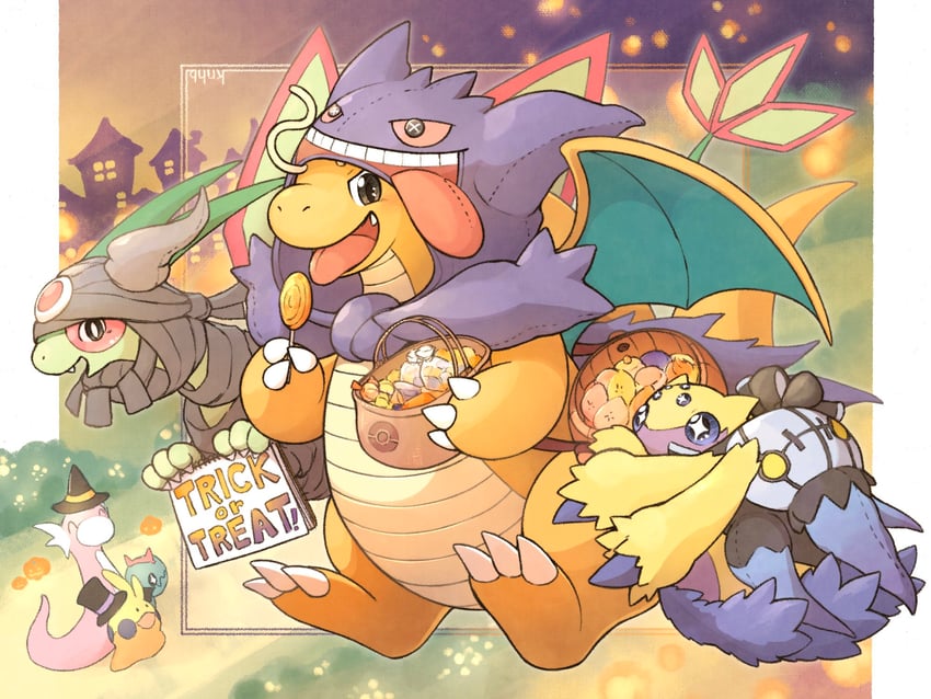 gengar, chandelure, dragonite, flygon, goomy, and 3 more (pokemon) drawn by knhb_tail