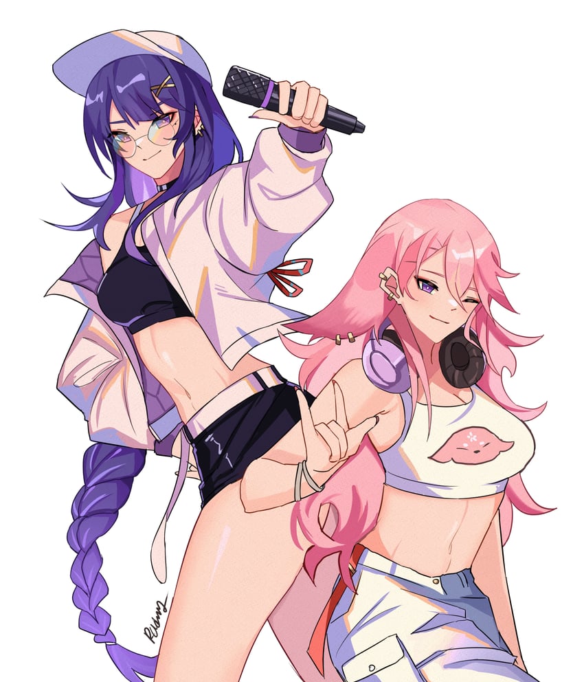 raiden shogun and yae miko (genshin impact) drawn by rudang