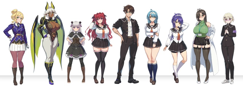 naruse mio, naruse maria, nonaka yuki, hasegawa chisato, toujou basara, and 4 more (shinmai maou no testament) drawn by ookuma_nekosuke