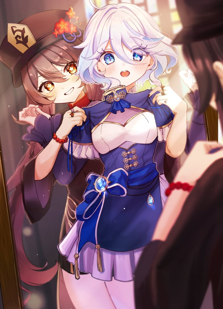 hu tao and furina (genshin impact) drawn by sanashiro_mako
