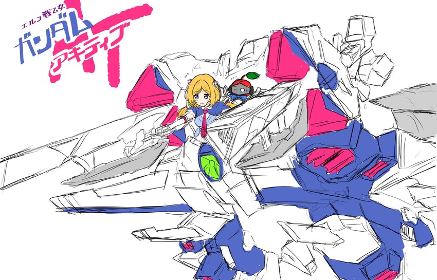 aki rosenthal, rosen-tai, narrative gundam, and narrative gundam a-packs (hololive and 2 more) drawn by kanhiro_89