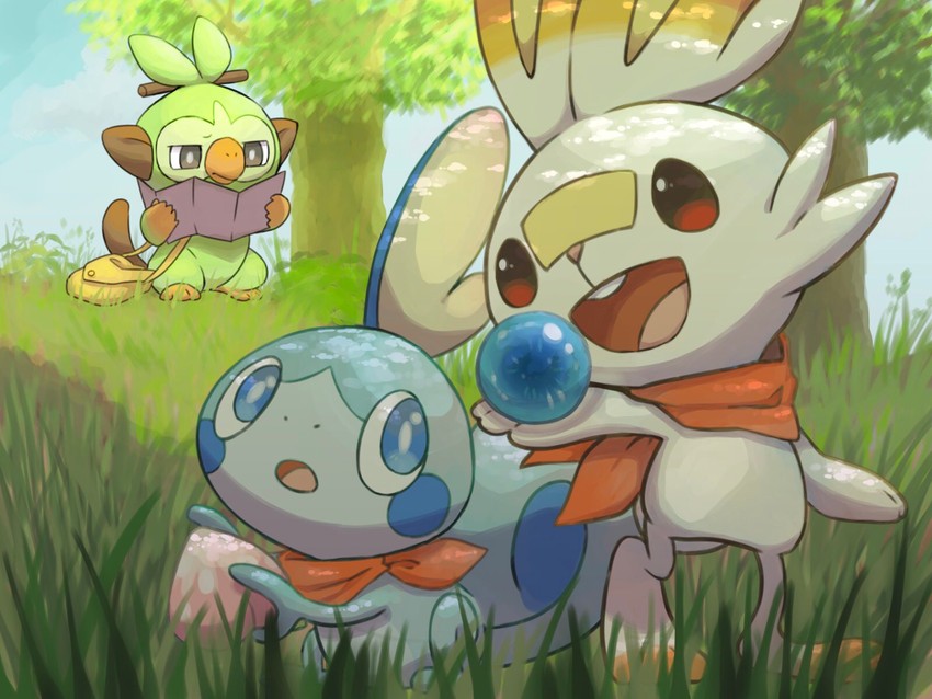 scorbunny, sobble, and grookey (pokemon and 1 more) drawn by mint_nullma