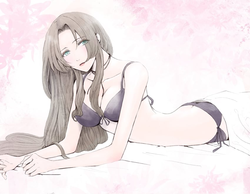 aerith gainsborough (final fantasy and 2 more) drawn by amemori_0207