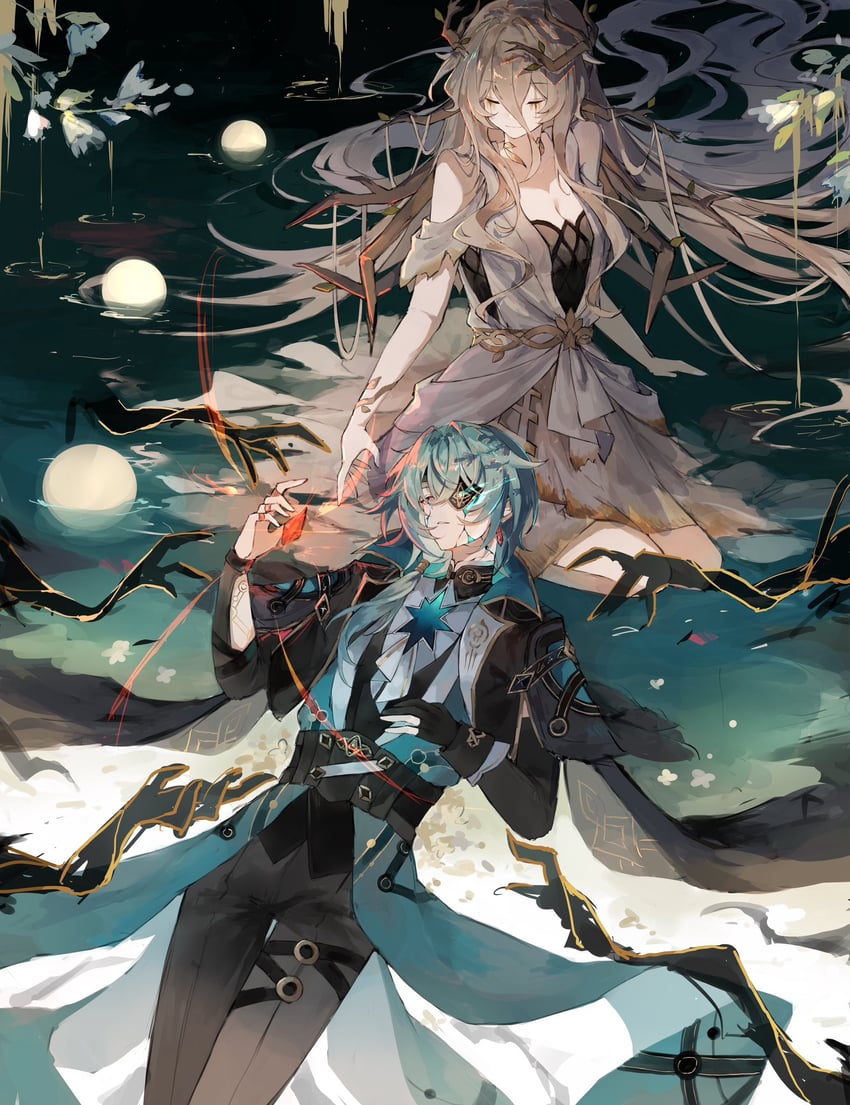 anaxa and calypso (honkai and 1 more) drawn by xu_carman
