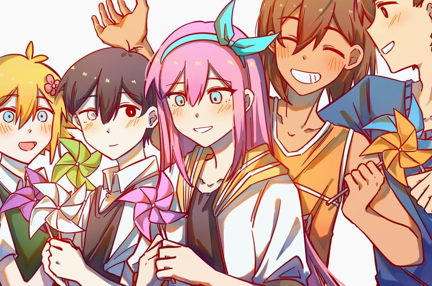 sunny, basil, aubrey, kel, and hero (omori) drawn by bailan1130