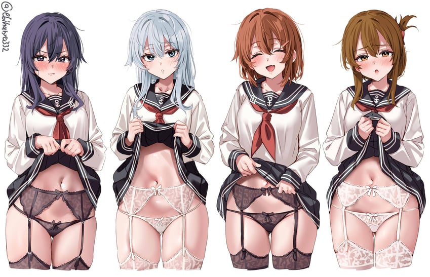 hibiki, inazuma, ikazuchi, and akatsuki (kantai collection) drawn by ebifurya