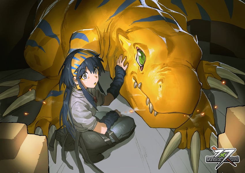 agumon and agumon x-antibody (digimon) drawn by bly_mead