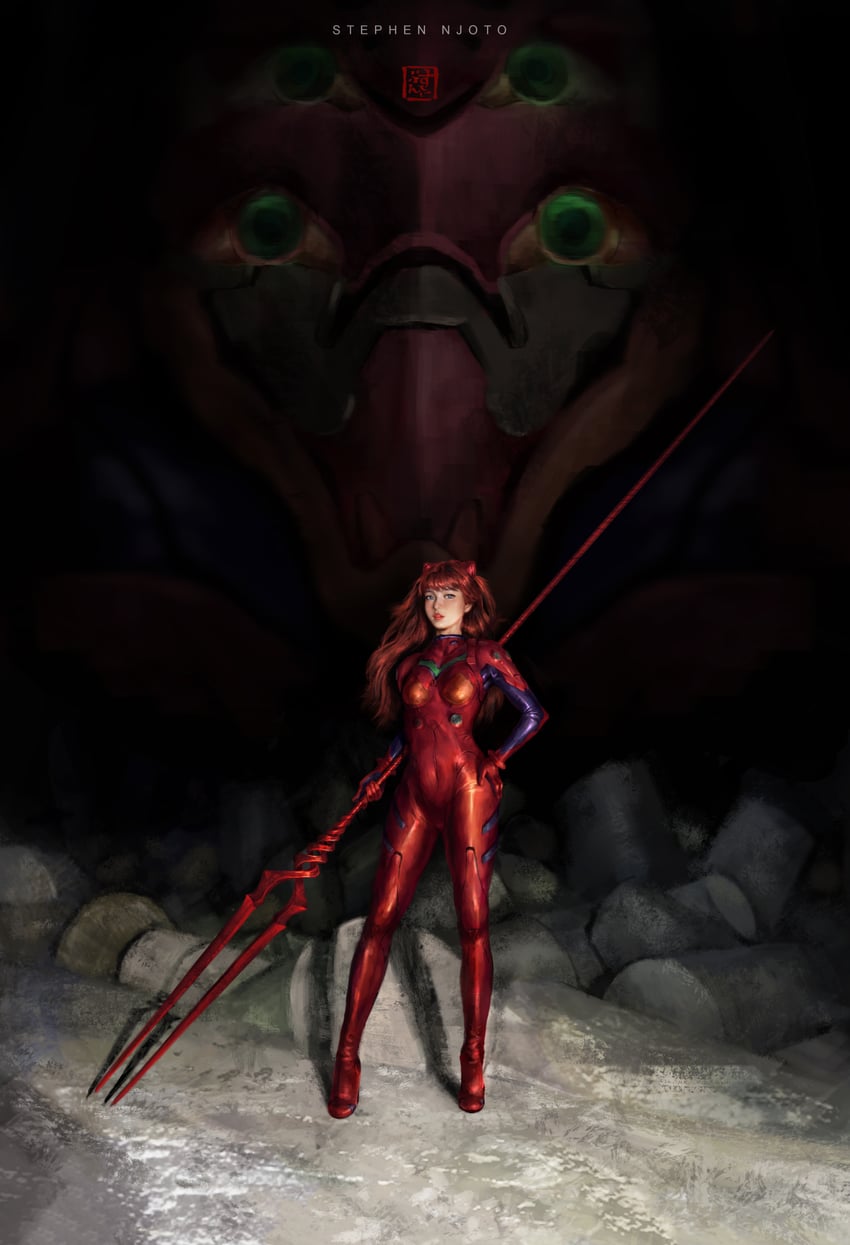 souryuu asuka langley and eva 02 (neon genesis evangelion) drawn by stephen_njoto