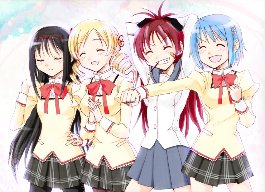 akemi homura, kaname madoka, miki sayaka, sakura kyoko, tomoe mami, and 1 more (mahou shoujo madoka magica) drawn by sumika_(smikas)