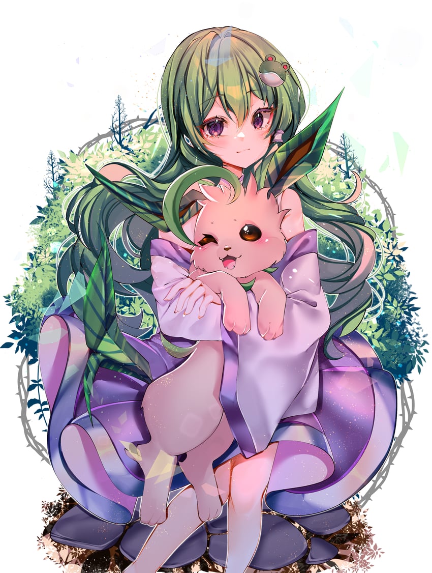 kochiya sanae and leafeon (touhou and 1 more) drawn by tactoki