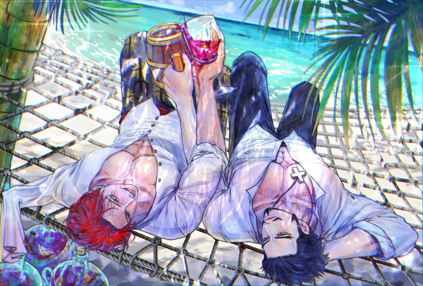 shanks and dracule mihawk (one piece) drawn by eg_(eastg111)