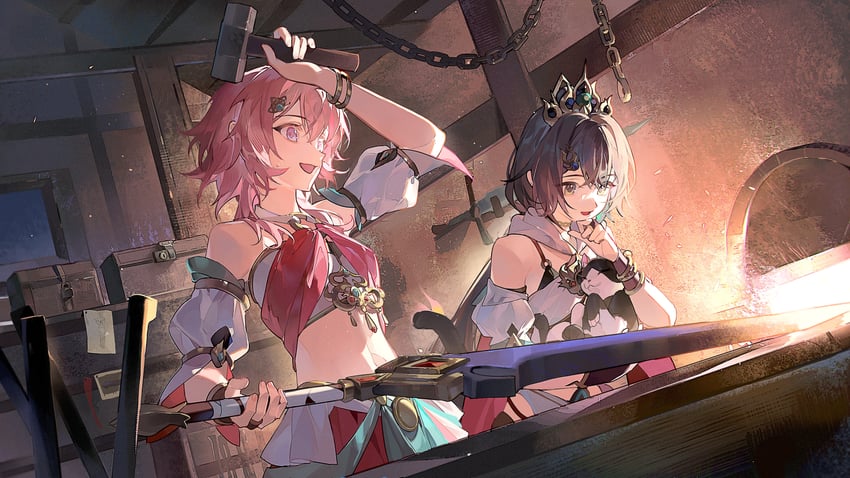 march 7th and yunli (honkai and 1 more) drawn by ye_xing_caomei