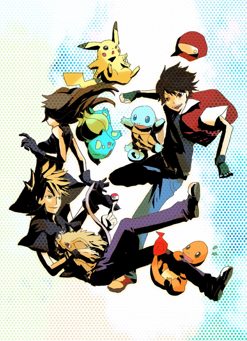 pikachu, red, blue oak, bulbasaur, squirtle, and 3 more (pokemon and 2 more) drawn by kinomome