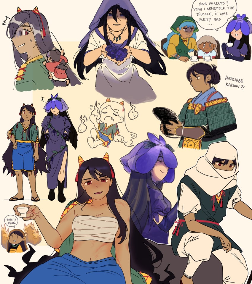 sukuna shinmyoumaru, haniyasushin keiki, yomotsu hisami, nippaku zanmu, and ebisu eika (touhou) drawn by nekolina