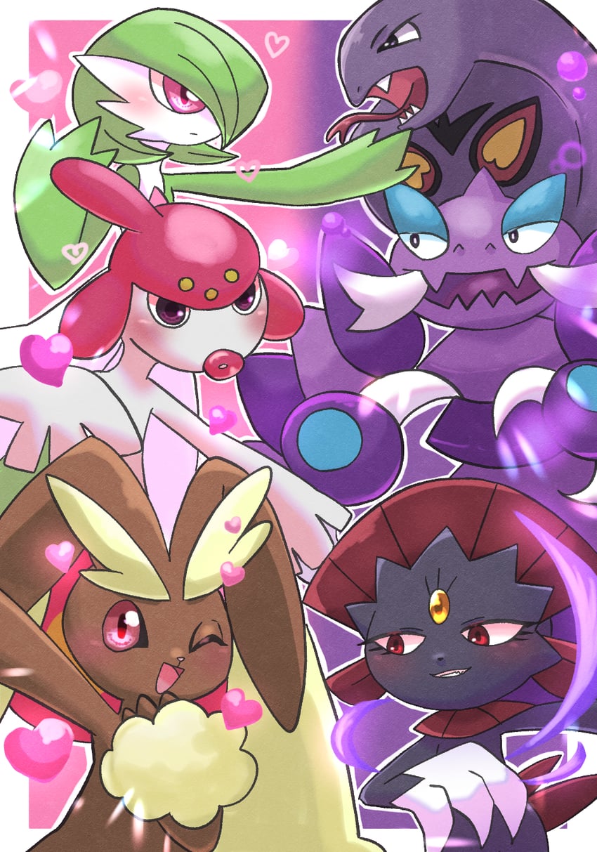 gardevoir, lopunny, arbok, weavile, medicham, and 1 more (pokemon and 1 more) drawn by tsuku_neee
