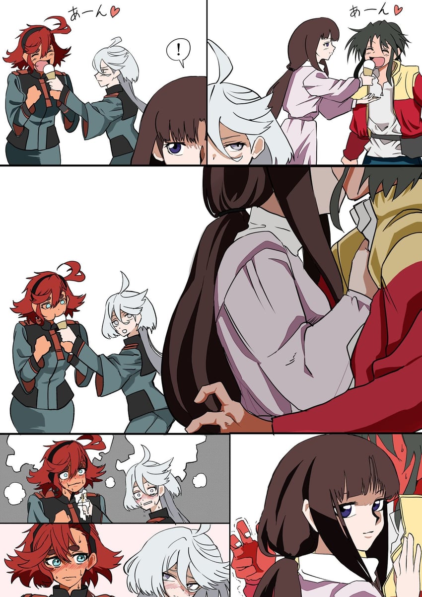suletta mercury, miorine rembran, tiffa adill, and garrod ran (gundam and 2 more) drawn by girigiri_(0117)