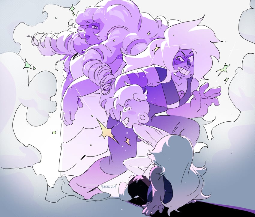amethyst, rose quartz universe, jasper, and laramie barriga (steven universe) drawn by ruki32_32