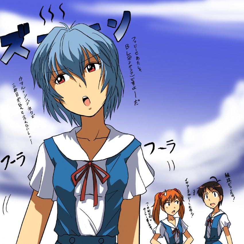 souryuu asuka langley, ayanami rei, and ikari shinji (neon genesis evangelion) drawn by takaya_n