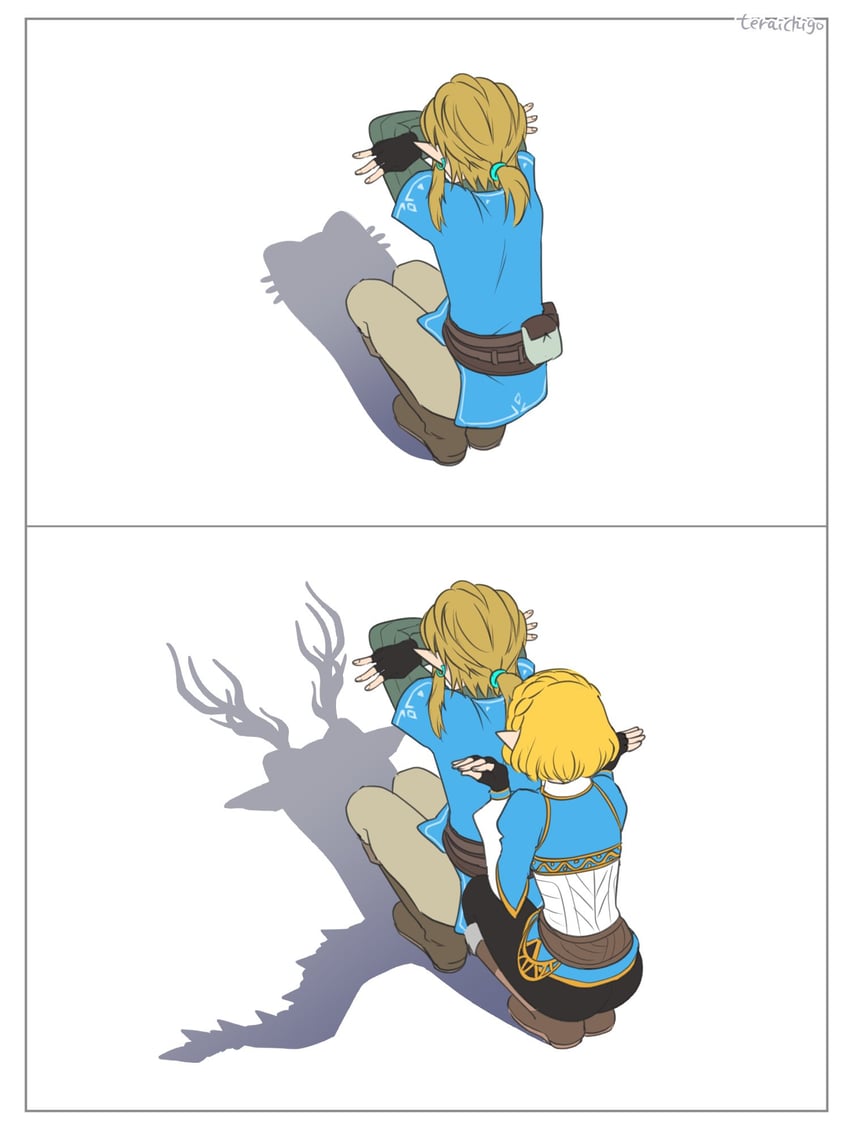 link and princess zelda (the legend of zelda and 1 more) drawn by teraichigo