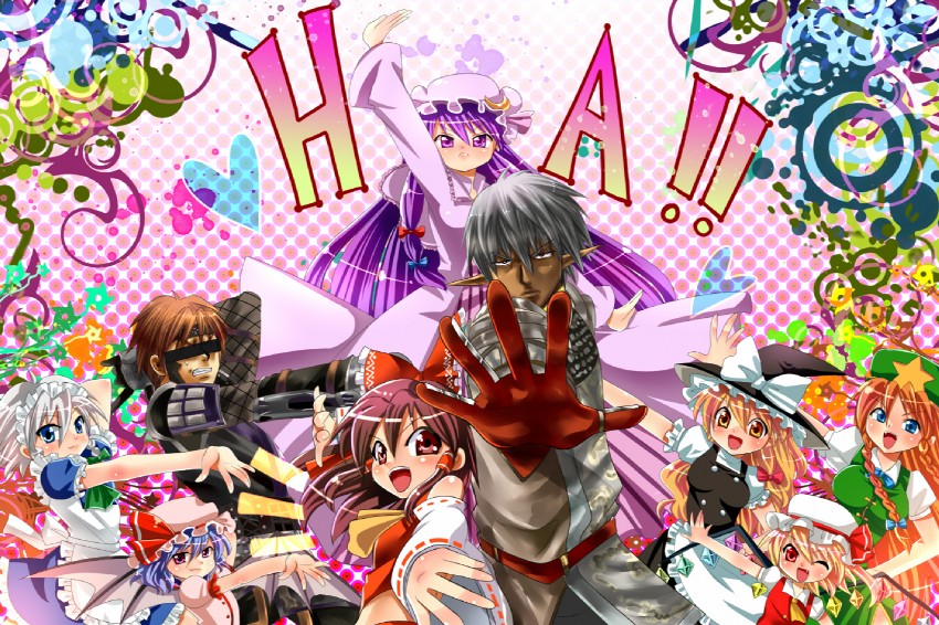 hakurei reimu, kirisame marisa, remilia scarlet, flandre scarlet, izayoi sakuya, and 4 more (touhou and 1 more) drawn by nagare
