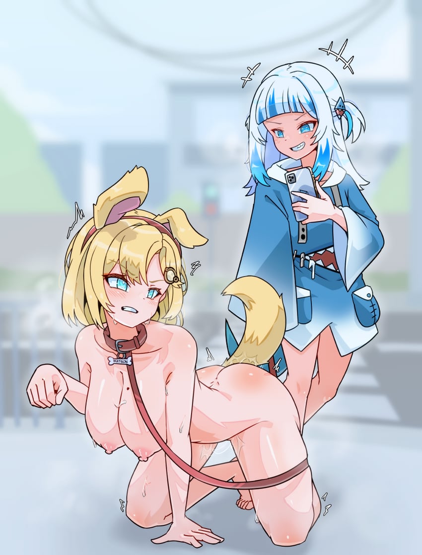 gawr gura and watson amelia (hololive and 1 more) drawn by moral_cacoethes