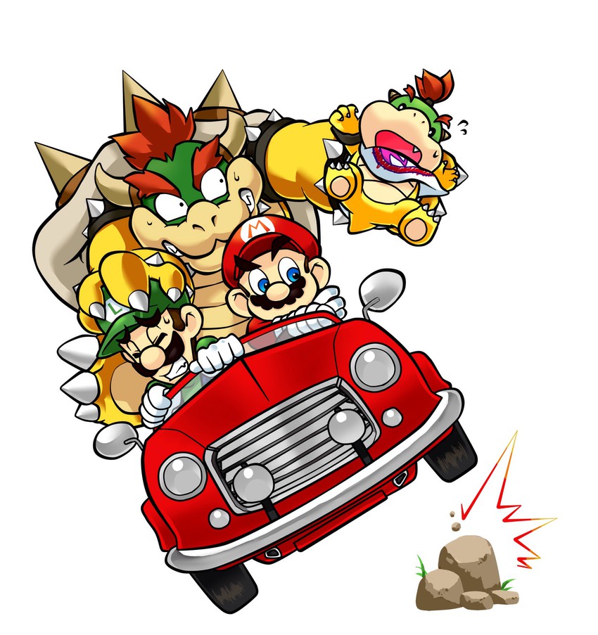 mario, luigi, bowser, and bowser jr. (mario) drawn by zabumaku